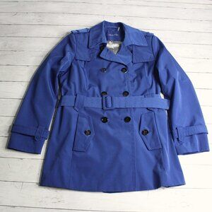 Calvin Klein Double Breasted Blue Trench Coat Jacket with Belt Belted Long Sleev